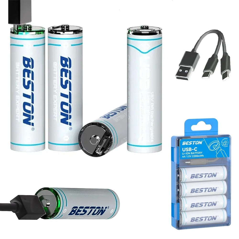 4 Baterias de Litio Recargable AA Pila 1.5V 2200mWh BESTON USB TIPO C S1996