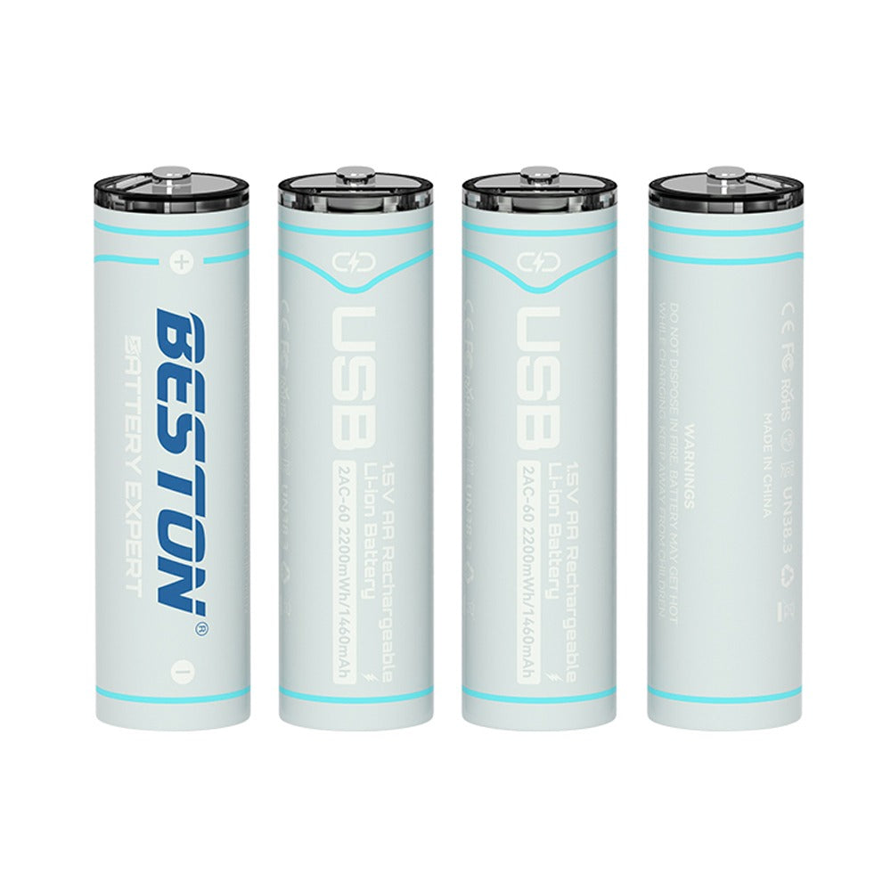 4 Baterias de Litio Recargable AA Pila 1.5V 2200mWh BESTON USB TIPO C S1996
