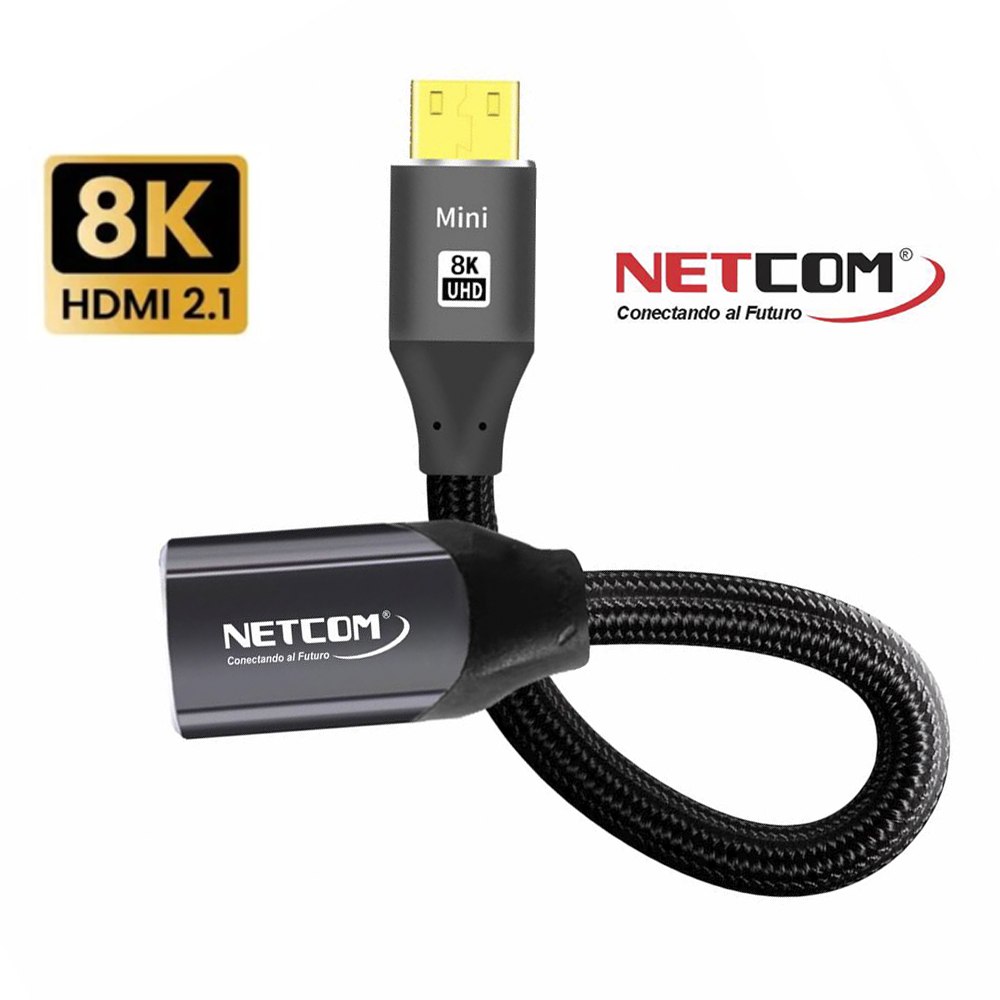 Cable adaptador convertidor Mini HDMI a HDMI Hembra 8K 60Hz NETCOM 4K 120Hz Alta Velocidad 48Gbps S2060