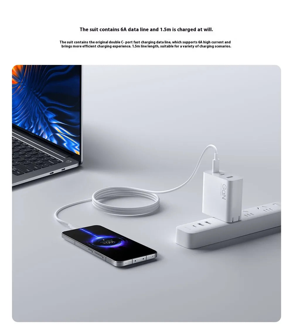 Cargador de Pared Xiaomi 140W GaN Triple Port 1A2C Carga Rápida Cable 6A C-C Blanco S2235