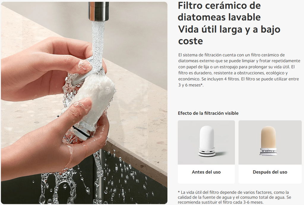 Purificador de Agua para Grifo Xiaomi Faucet Water Purifier Filtración 5 Etapas 3 Modos 4 Filtros S2291