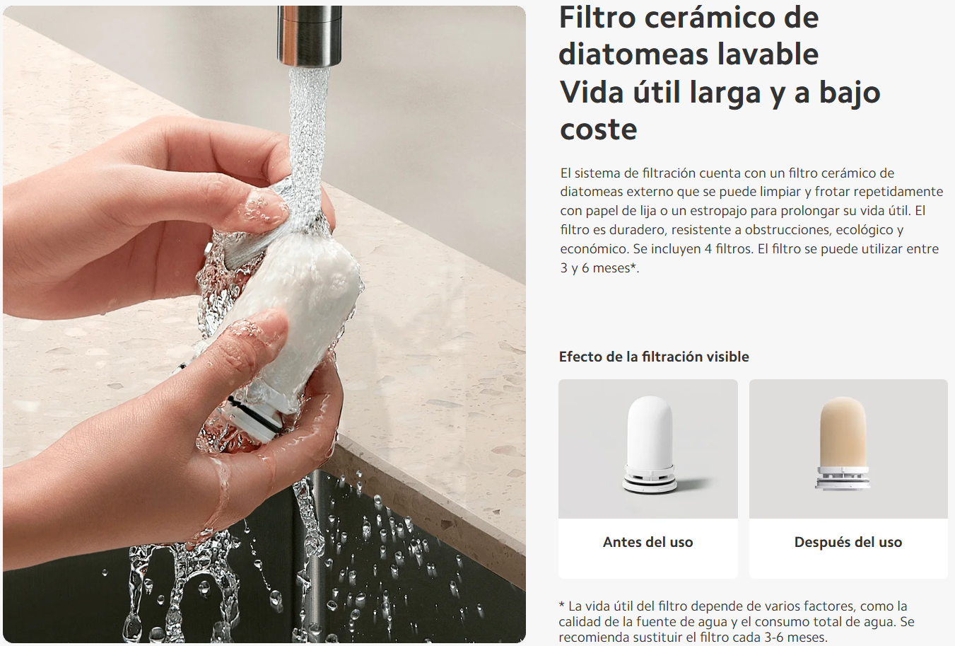 Purificador de Agua para Grifo Xiaomi Faucet Water Purifier Filtración 5 Etapas 3 Modos 4 Filtros S2291