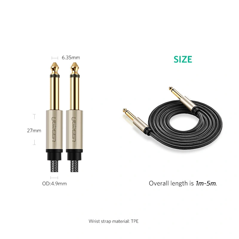 Cable de Audio Mono TS 6.35mm (6.5mm) de 3 Metros Ugreen Trenzado de Nailon S2166