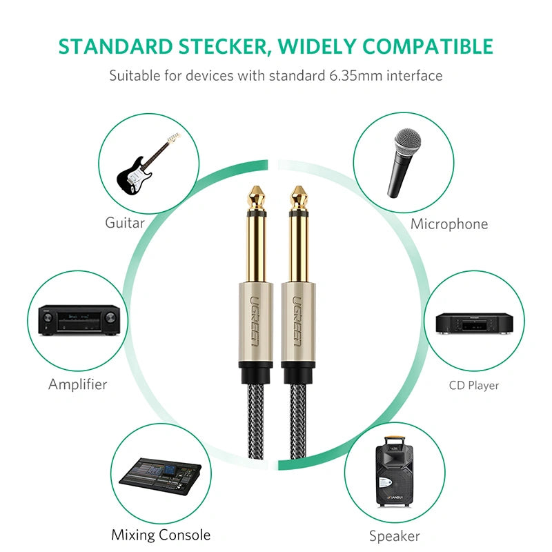 Cable de Audio Mono TS 6.35mm (6.5mm) de 3 Metros Ugreen Trenzado de Nailon S2166