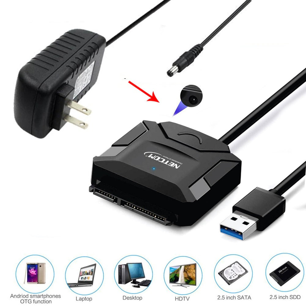 Adaptador USB 3.0 a SATA NETCOM – HDD/SSD 2.5” y 3.5” hasta 16TB S1188