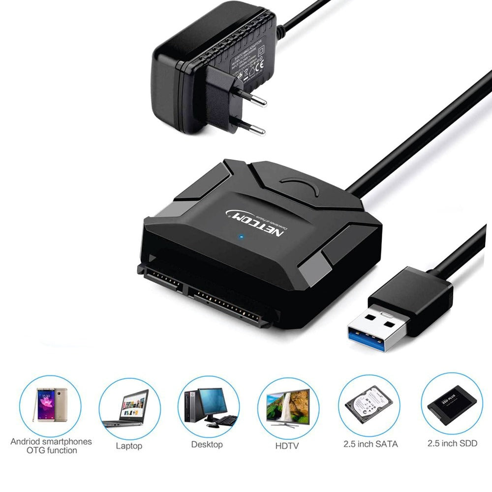 Adaptador USB 3.0 a SATA NETCOM – HDD/SSD 2.5” y 3.5” hasta 16TB S1188