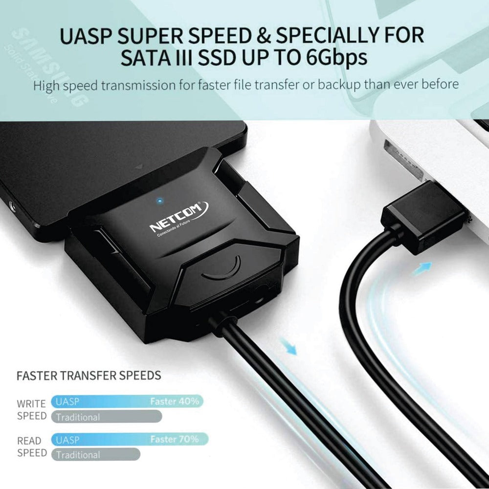 Adaptador USB 3.0 a SATA NETCOM – HDD/SSD 2.5” y 3.5” hasta 16TB S1188