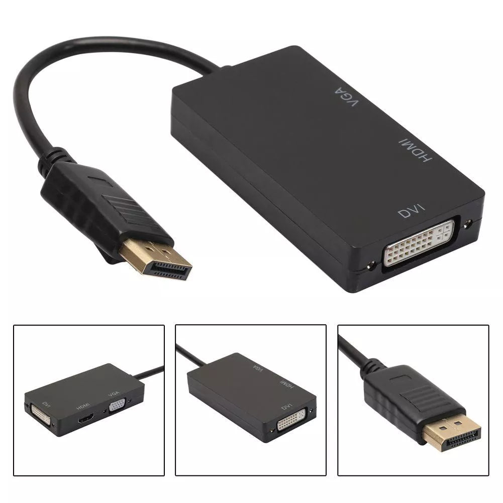 Convertidor 3 en 1 Displayport a HDMI VGA DVI Negro S0254