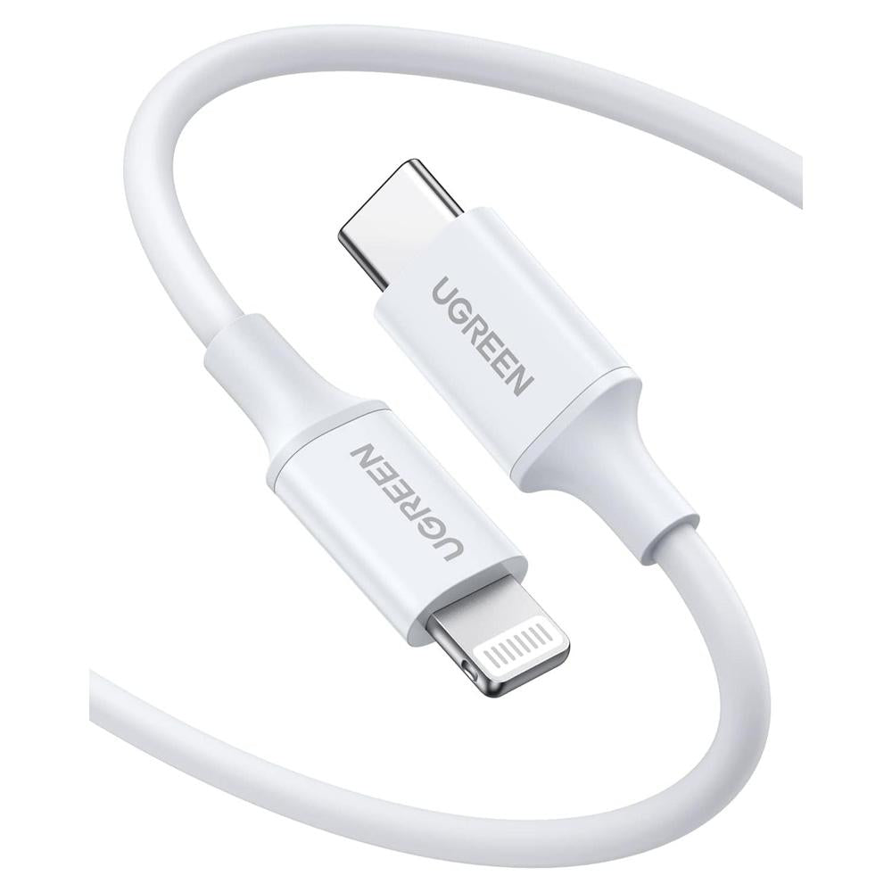 Cable USB-C a Lightning Ugreen Carga Rápida PD Certificado MFi 1 Metro Blanco S2195