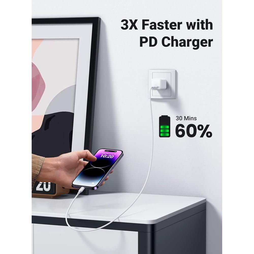 Cable USB-C a Lightning Ugreen Carga Rápida PD Certificado MFi 1 Metro Blanco S2195