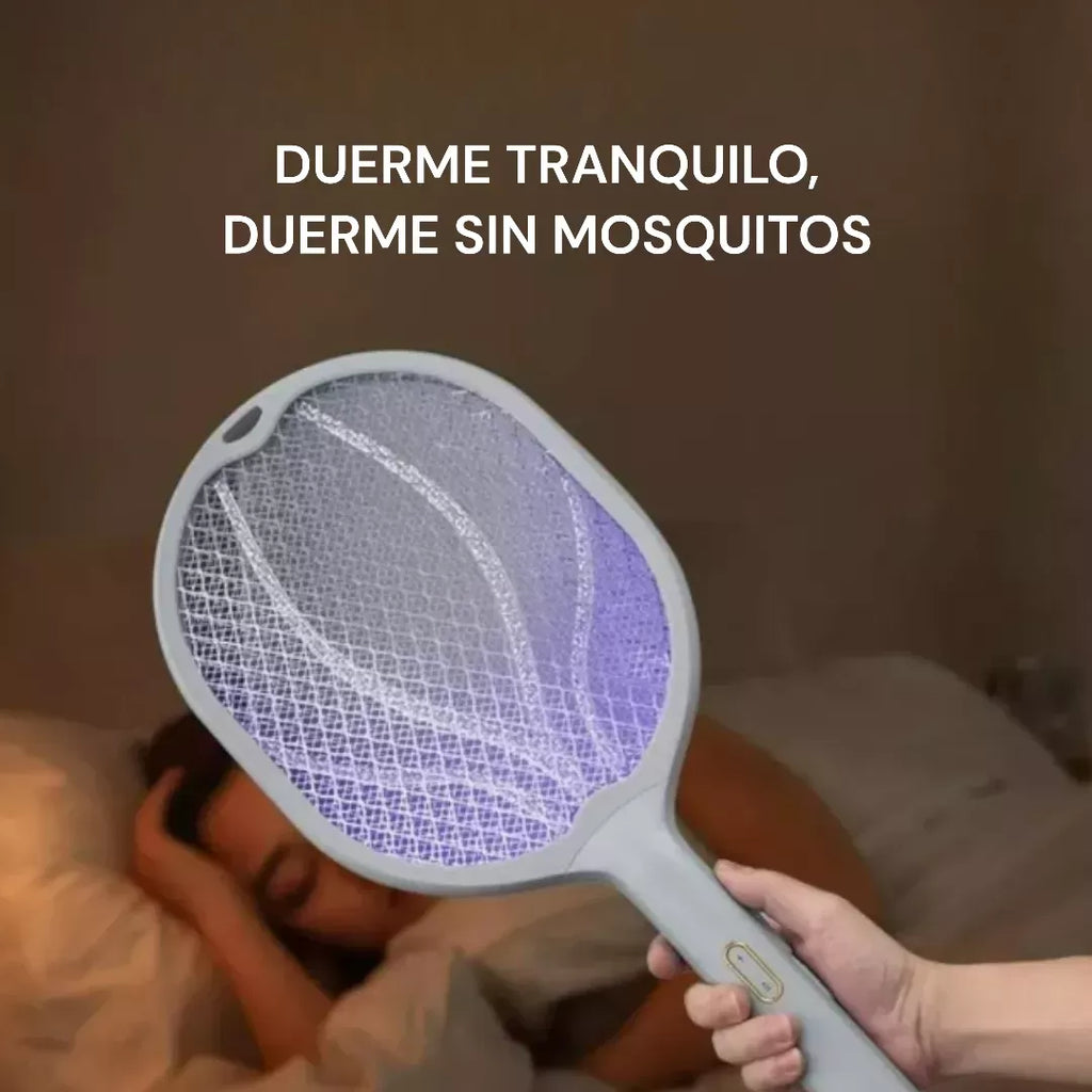 Raqueta Eléctrica Antimosquitos 2 en 1 con Lámpara UV y Base de Carga s2102
