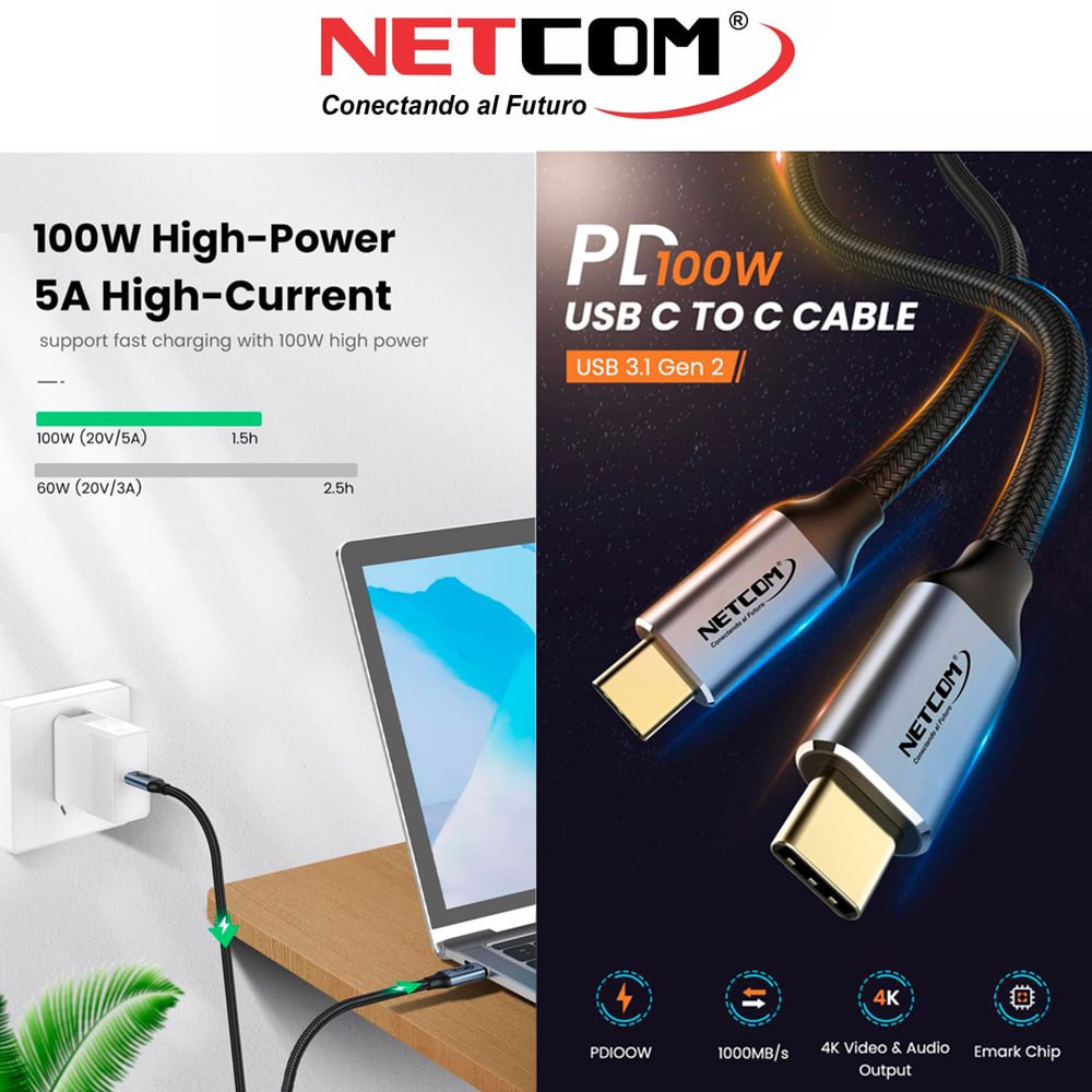 Cable USB C 3.2 Tipo C a Tipo C 1 Metro Gen2 20Gbps 4K Ultra HD 100W S1433