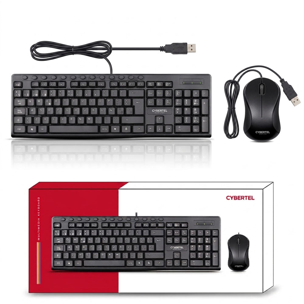 Kit Multimedia Teclado y Mouse USB Cybertel Hamilton 13 Botones Dedicados UV Waterproof 1000DPI CYB T109 s2242