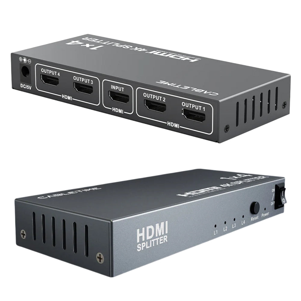Splitter HDMI 1 X 4 CABLETIME 4K 30Hz Multiplicador 4 Pantallas HDR Chasis Metálico DC 5V CP38G S2284