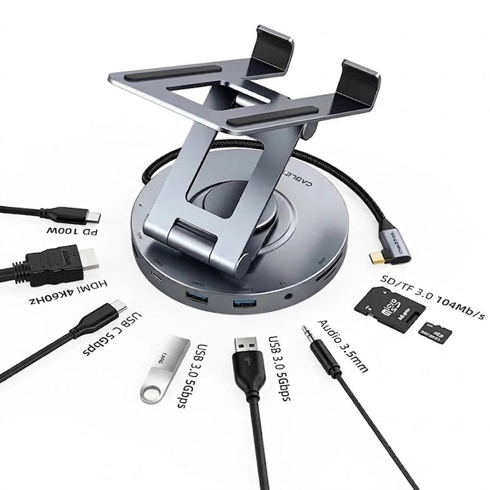 Docking Station y Soporte 8 en 1 USB-C CABLETIME 4K 60Hz PD 100W SD/TF 3.5mm Base Giratoria 360° iPad Pro Air CB02G S2277