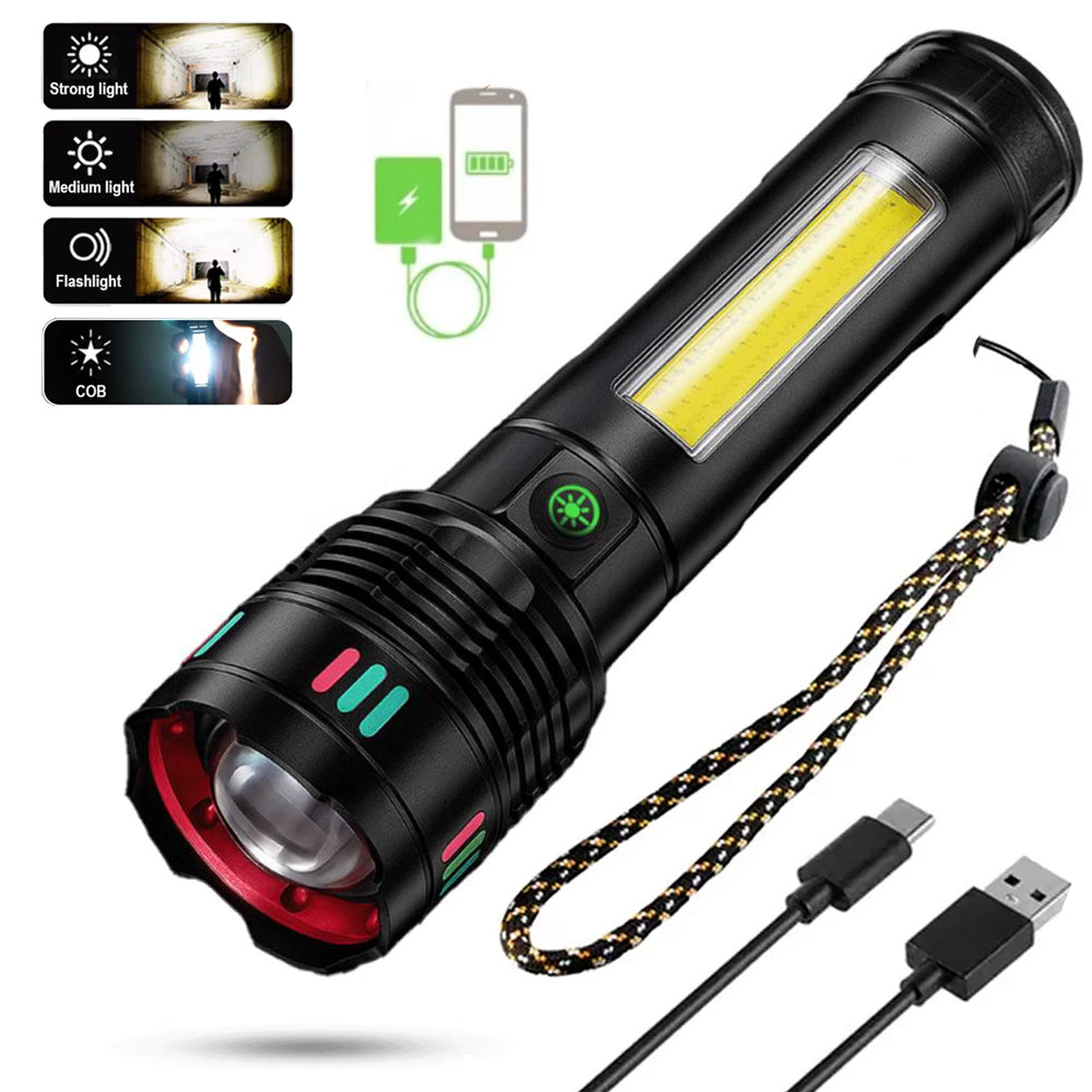 Linterna Táctica de Aluminio con Luz Lateral COB y Power Bank (6000mAh) s2076