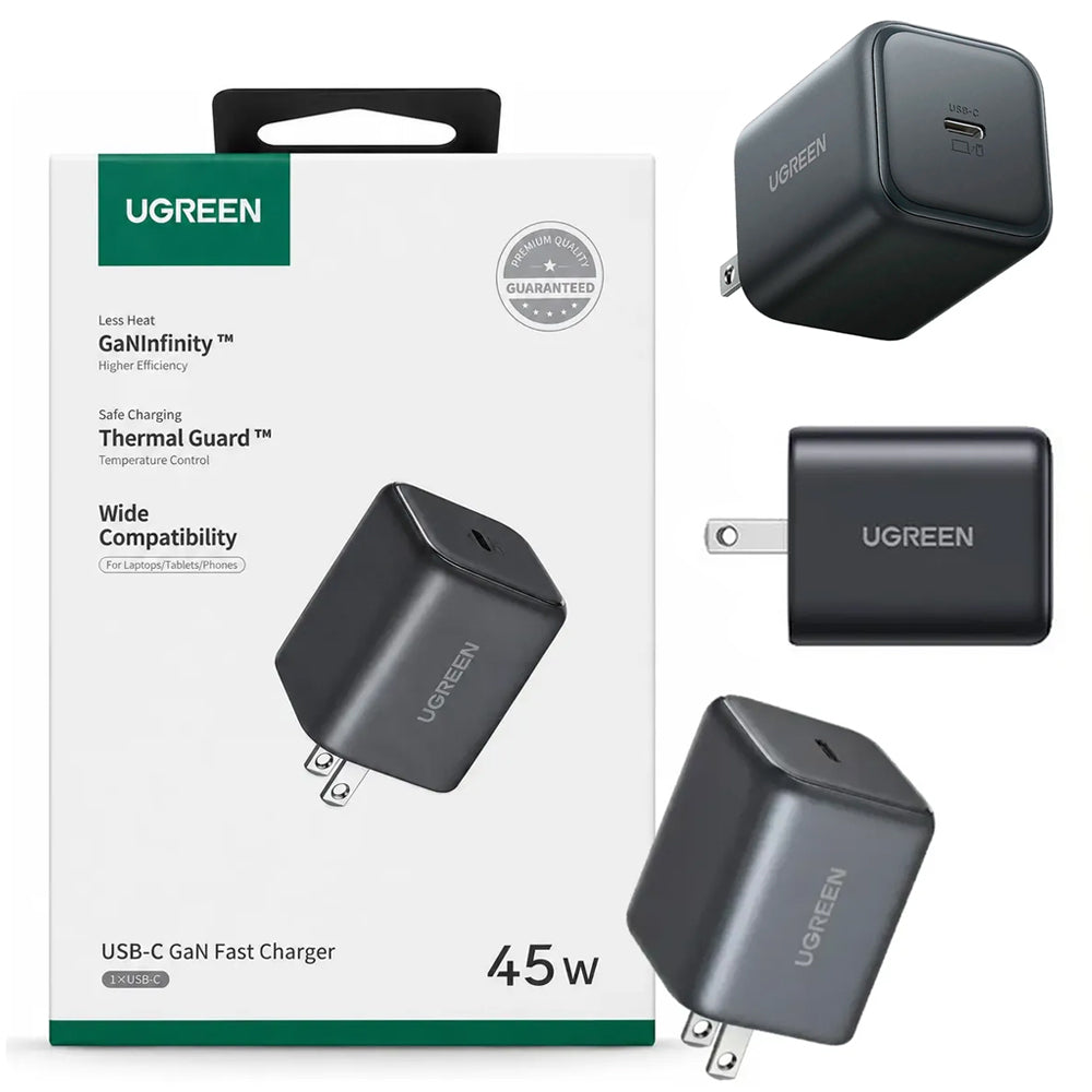 Cargador de Pared UGREEN X524 45W GaN USB-C Power Delivery Carga Rápida Laptop Smartphone Negro 65050B S2297
