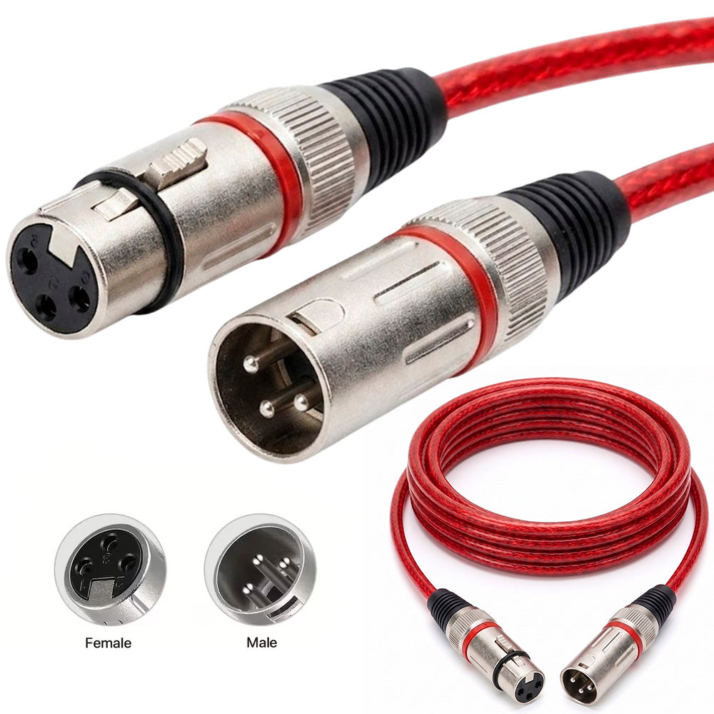 Cable de Audio Profesional Canon XLR Macho a Canon XLR Hembra de Alta Fidelidad 10 Metros Rojo S2141