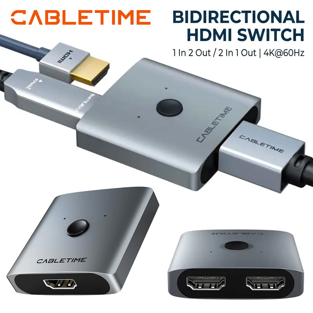 Switch Conmutador HDMI 2.0 Bidireccional 1 Entrada 2 Salidas / 2 Entradas 1 Salida 4K a 60Hz CABLETIME S2171