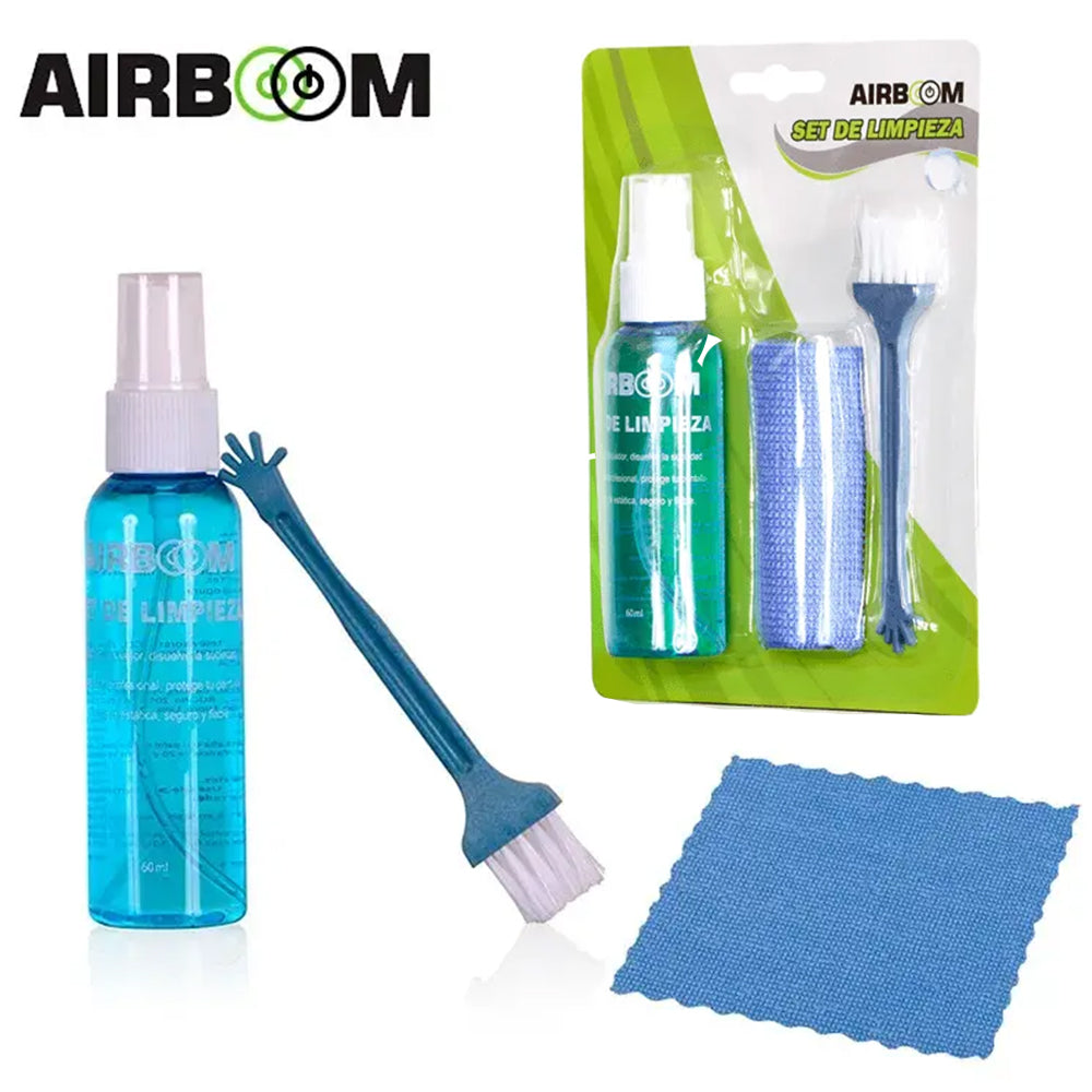 Kit Limpiador de Pantallas y Teclados Airboom con Paño y Cepillo (60ml) s2077