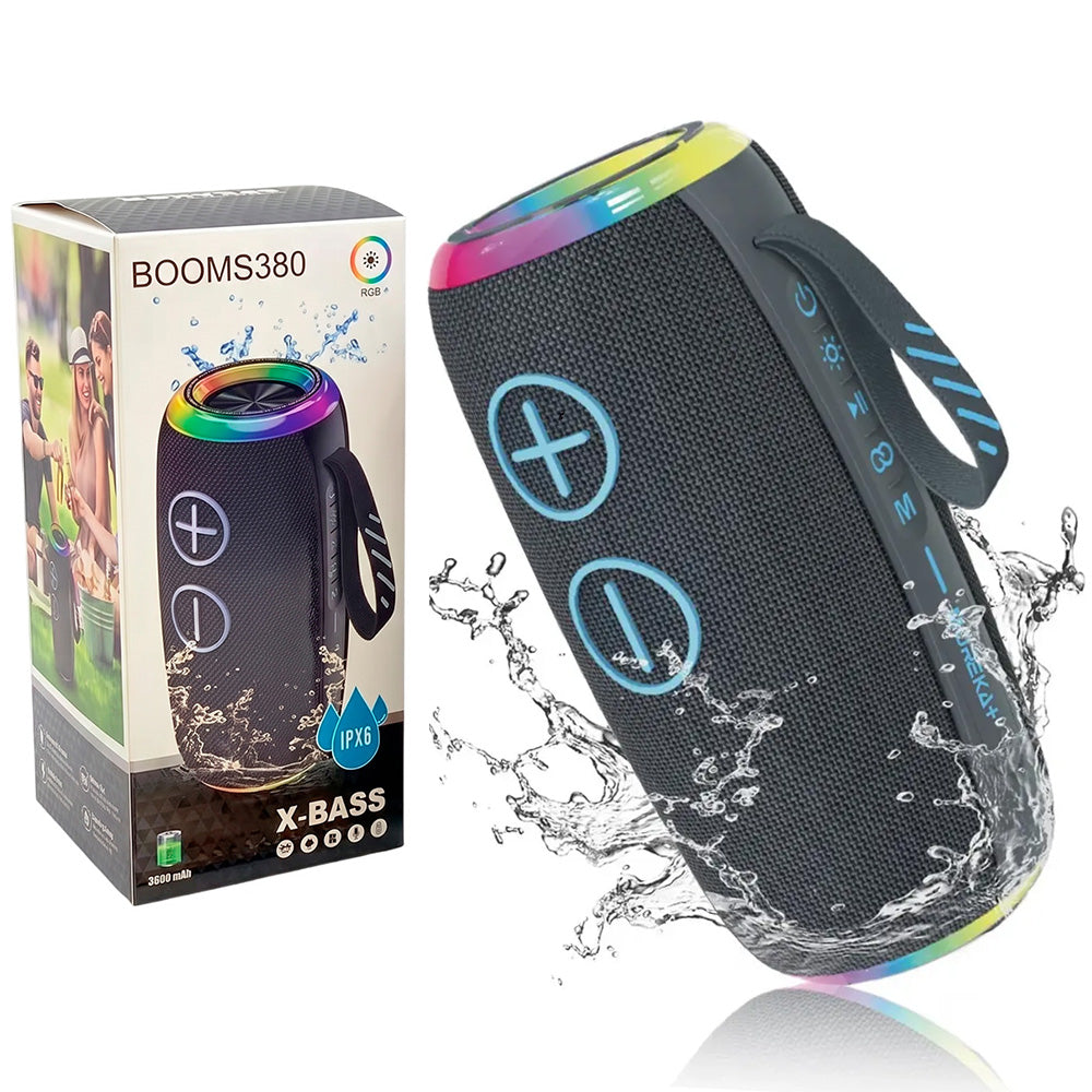 Parlante Portátil Bluetooth BOOMS380 X-Bass Impermeable IPX6 con Luces RGB S2155