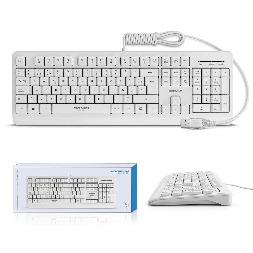 Teclado Multimedia USB Micronics Norton Blanco 105 Teclas Teclado Numérico UV MIC K608W s2239