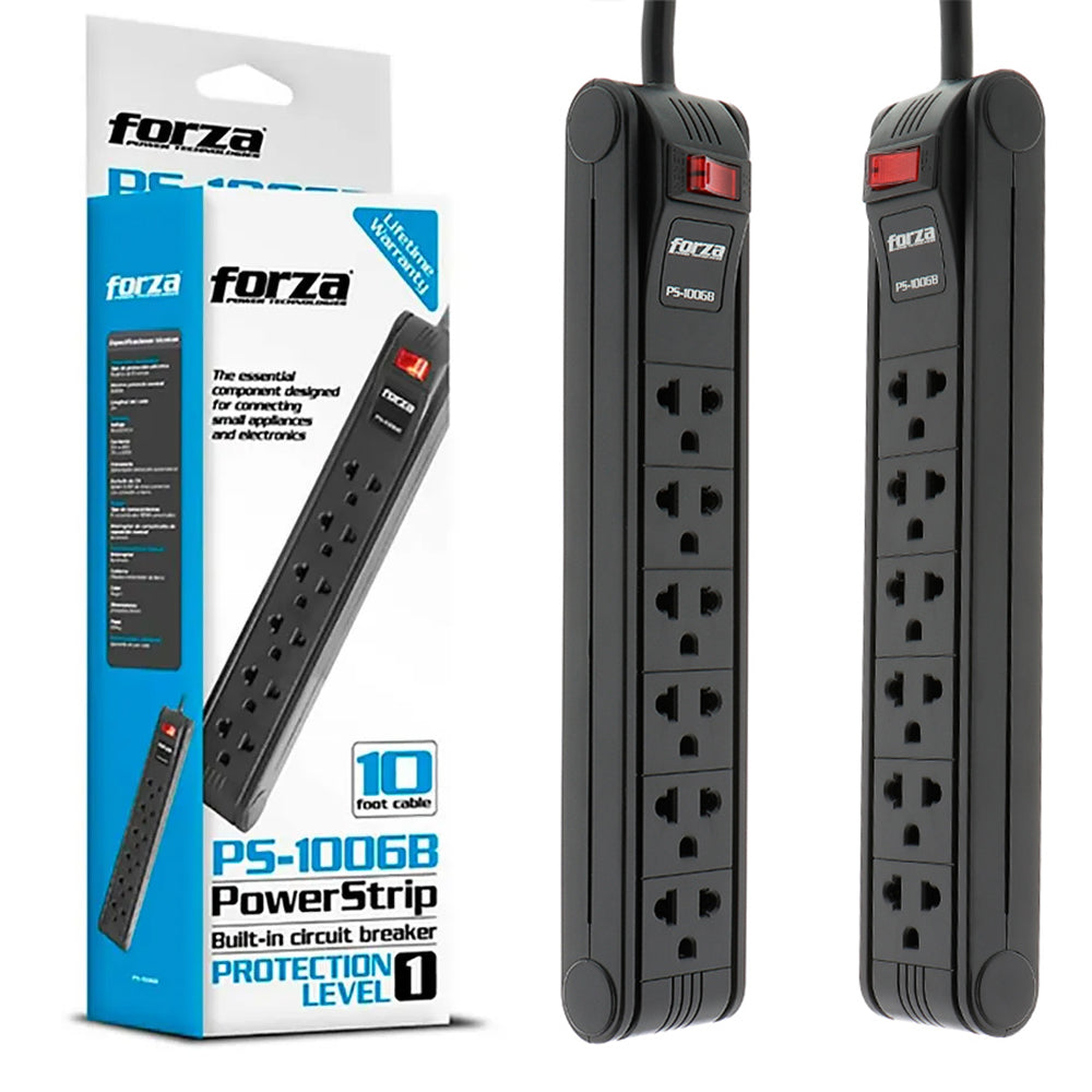 Extensión de 6 Tomas Universales FORZA PS-1006B Cable de 3 Metros Regleta S2065