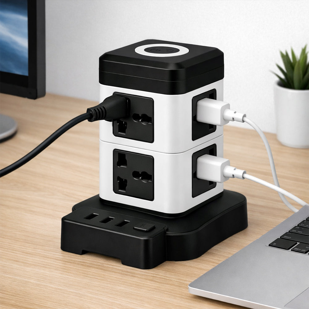 Extensión Torre Multicontacto de 8 Enchufes y 3 Puertos USB 2500W S2072