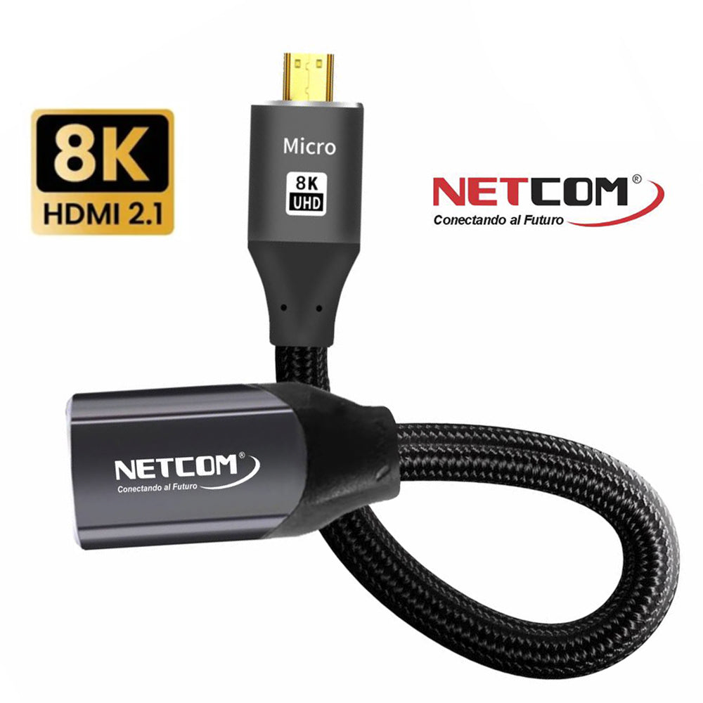 Cable adaptador convertidor Micro HDMI a HDMI Hembra 8K 60Hz NETCOM 4K 120Hz Alta Velocidad 48Gbps S2059