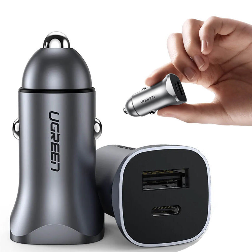 Mini Cargador de Auto UGREEN 30W Carga Rápida (USB-C y USB-A) s2083