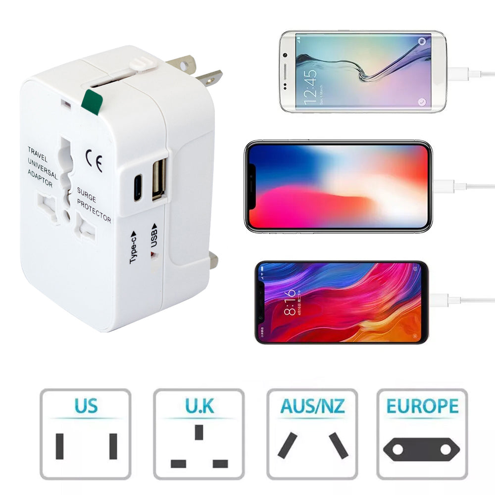 Adaptador Internacional Enchufe Universal Viajero 110v 220v + 1 USB + 1 tipo C S2011