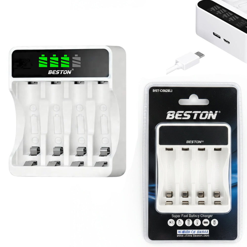 Kit Cargador Inteligente de Pilas + 2 AA y 2 AAA Ni-MH con Pantalla LCD 4 puestos S2004