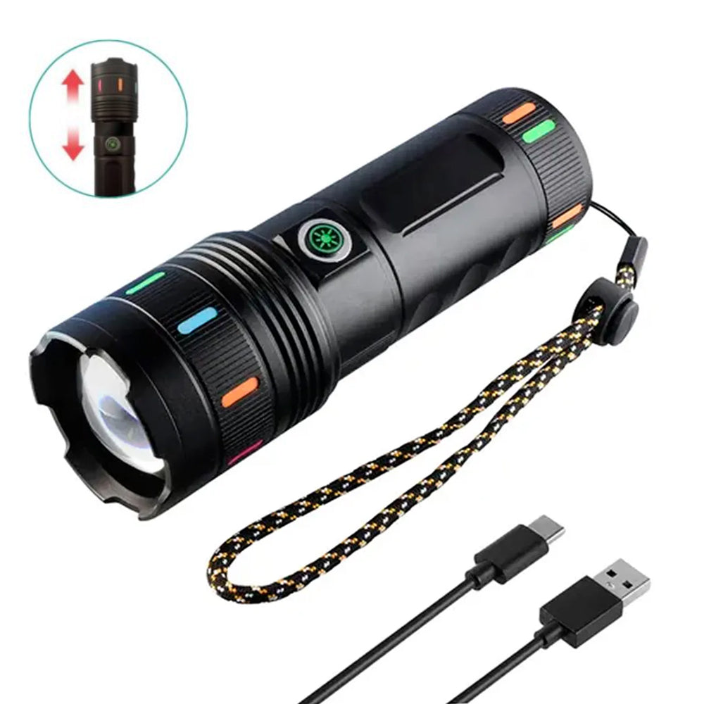 Linterna Táctica Militar de Aluminio Recargable USB-C (3600mAh) con zoom s2074