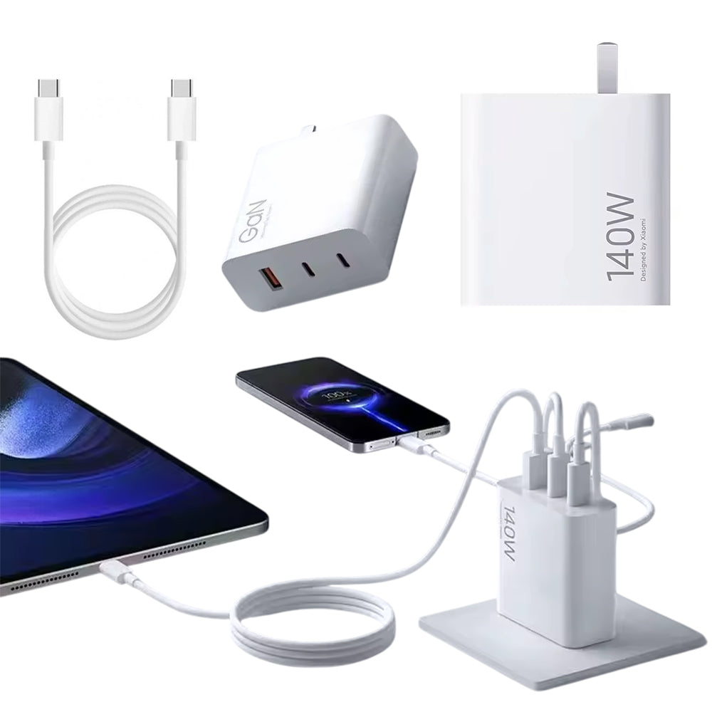 Cargador de Pared Xiaomi 140W GaN Triple Port 1A2C Carga Rápida Cable 6A C-C Blanco S2235
