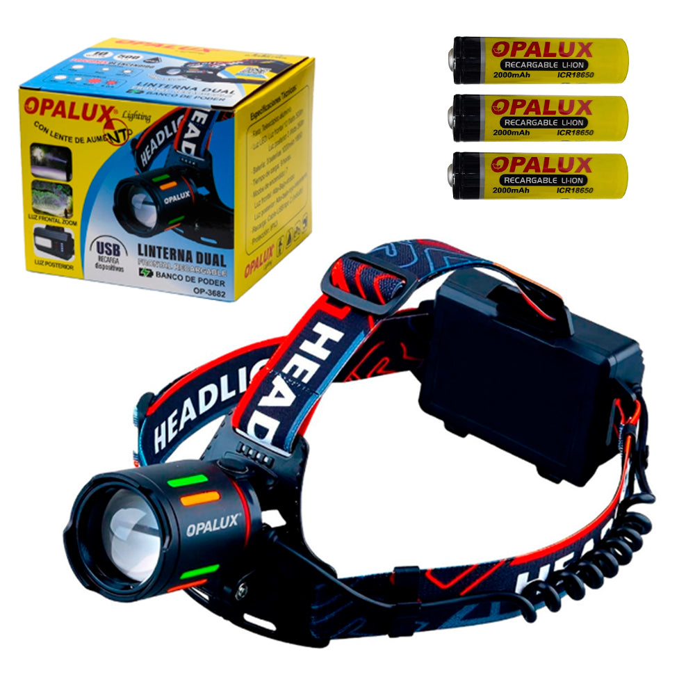 Linterna Frontal Recargable Opalux 10W Dual con Zoom IPX3 S2034