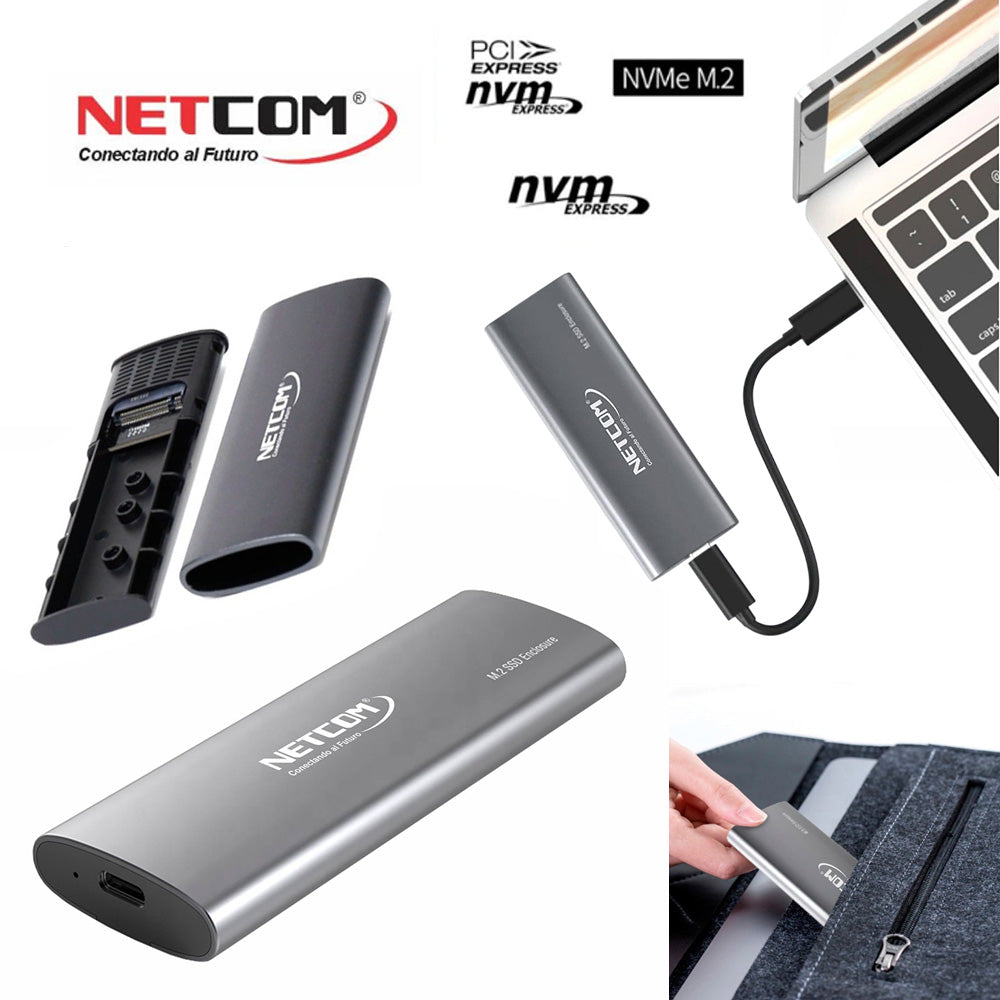 Case Gabinete de Aluminio para Disco Sólido M.2 NVMe SATA Dual Protocol NETCOM S2148