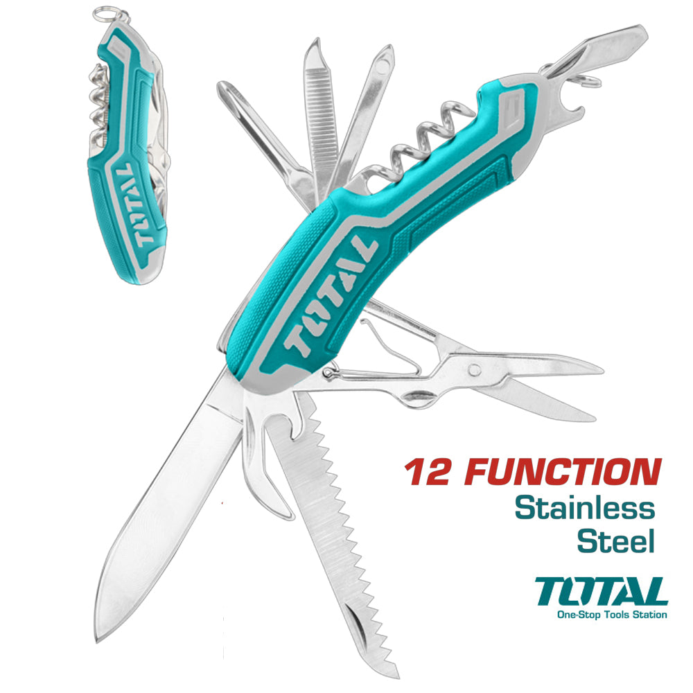 Navaja Multifuncional 12 en 1 TOTAL Acero Inoxidable Mango Ergonómico Soft Grip 9.5cm THMFK0126 S2301