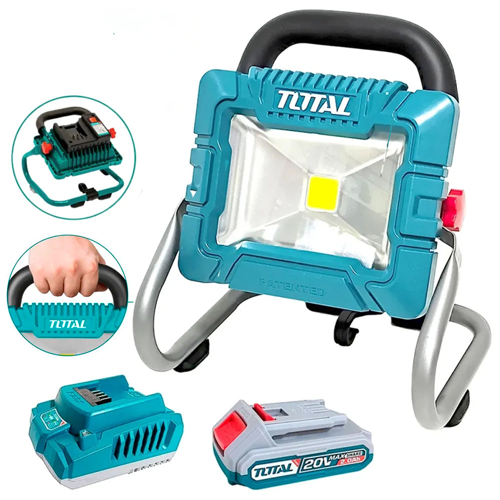 Lámpara de Trabajo LED Inalámbrica TOTAL 20V 1800 Lúmenes Foco Reflector Portátil con Batería 2.0Ah y Cargador TWLI20258 S2313