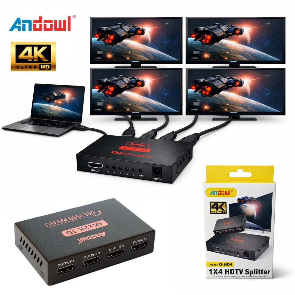Splitter Divisor HDMI 1x4 Ultra HD 4K 30hz 3D ANDOWL (1 Entrada a 4 Salidas) s2078
