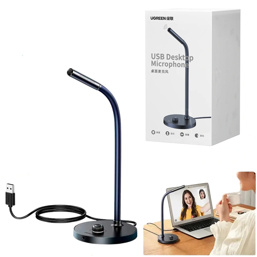 Micrófono de Escritorio USB UGREEN Cancelación de Ruido Cuello Flexible 360° Mute Rápido PC Mac 90416 S2300