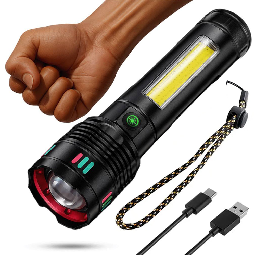 Linterna Táctica de Aluminio con Luz Lateral COB y Power Bank (6000mAh) s2076