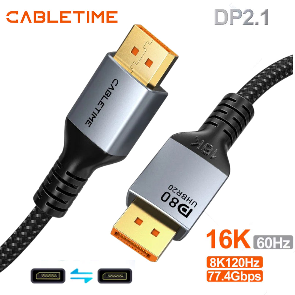 Cable DisplayPort a DisplayPort 2.1 Premium 16K a 60Hz 80Gbps CABLETIME de 2 Metros S2174