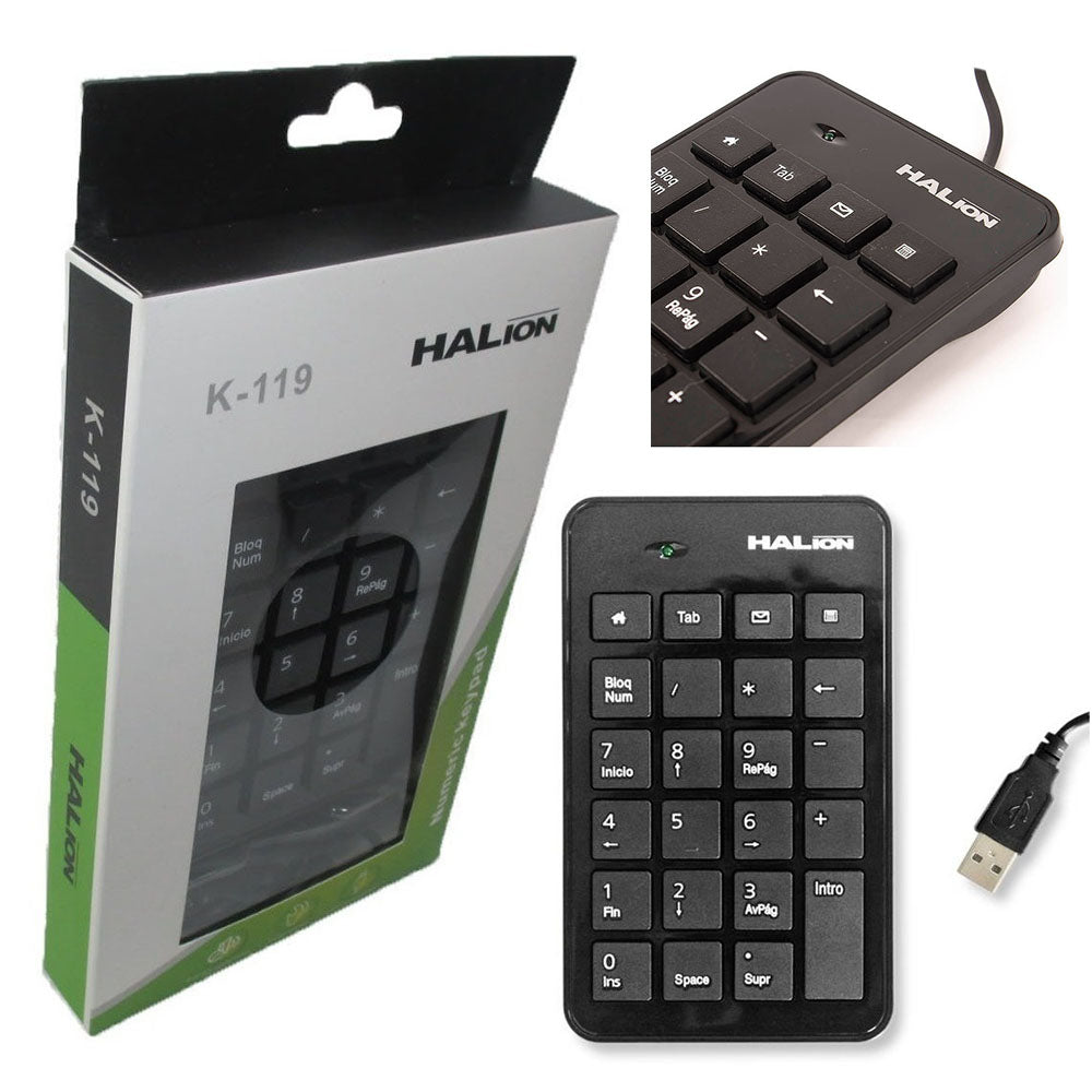 Teclado Numérico Halion USB K-119 Cable de 1.4 m 23 Teclas S0205