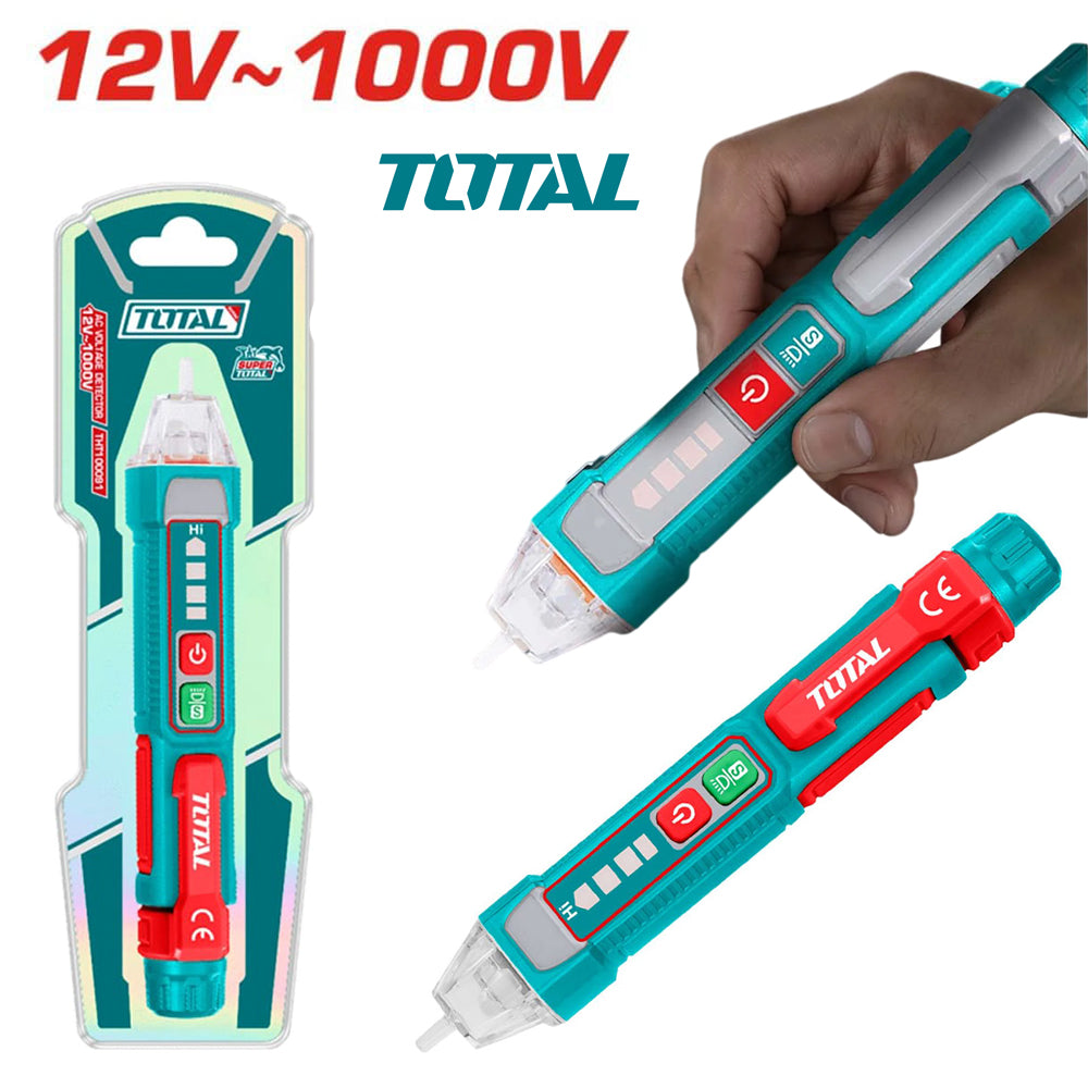 Detector de Voltaje Sin Contacto TOTAL 12V-1000V AC Buscapolo Inductivo Linterna LED THT100091 S2306