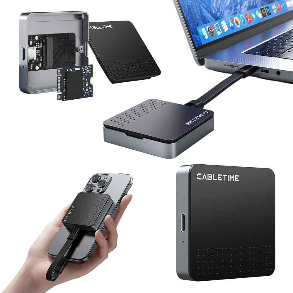 Case Enclosure M.2 NVMe 2230 USB-C CABLETIME Magnético 10Gbps Aluminio MagSafe iPhone MacBook CB33G S2271