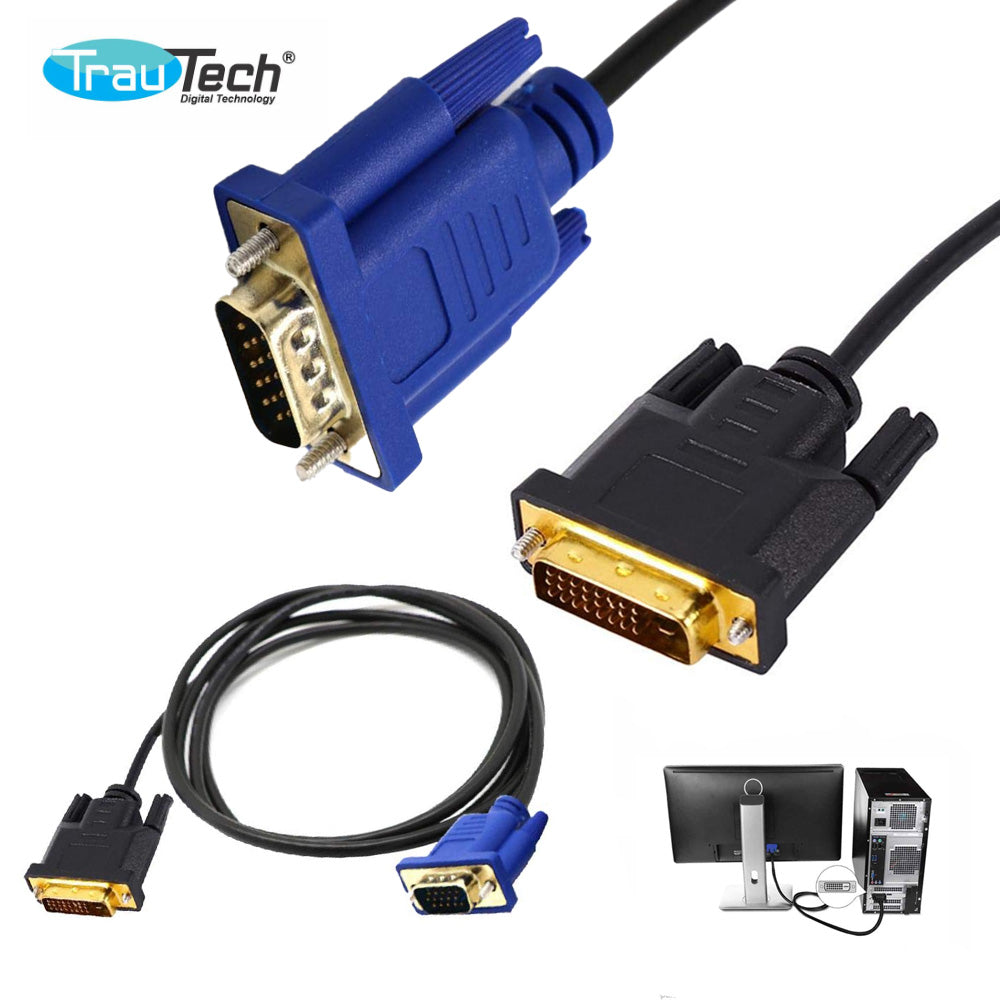 Cable Convertidor de Video DVI 24+5 a VGA Trautech de 1.80 Metros (PE-DV0085) S2149