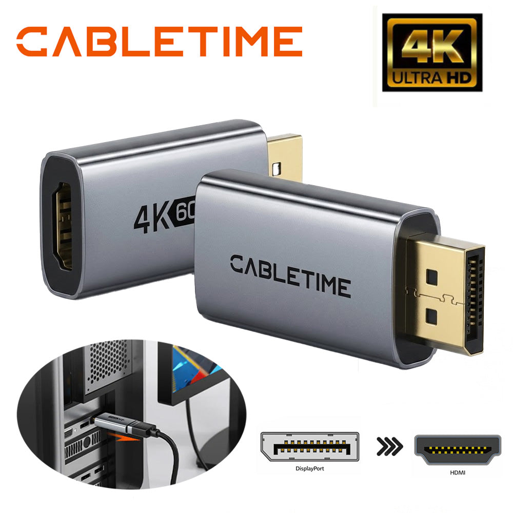 Adaptador DisplayPort Macho a HDMI Hembra 4K a 60Hz CABLETIME de Aluminio S2170