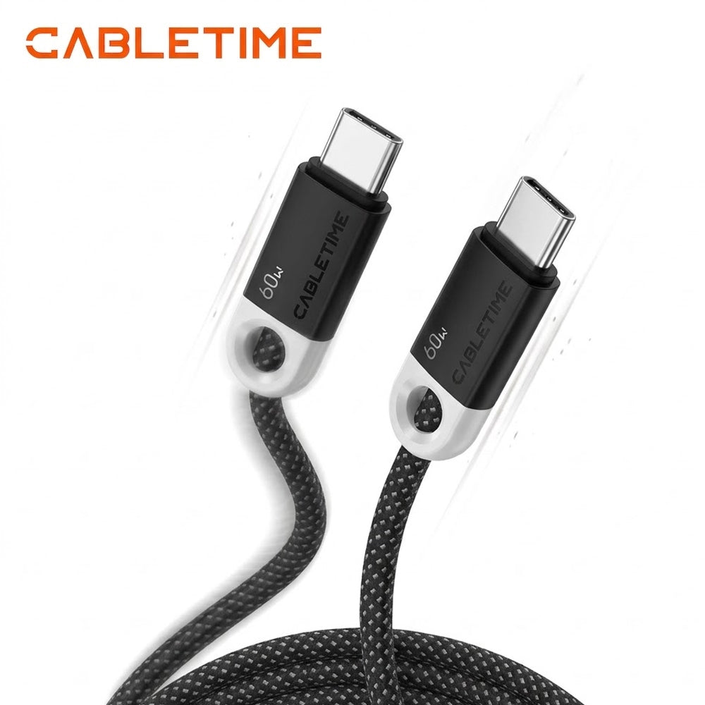Cable USB-C a USB-C CABLETIME 60W Power Delivery 1m Nylon Trenzado Chip Inteligente Negro CUP4H S2275