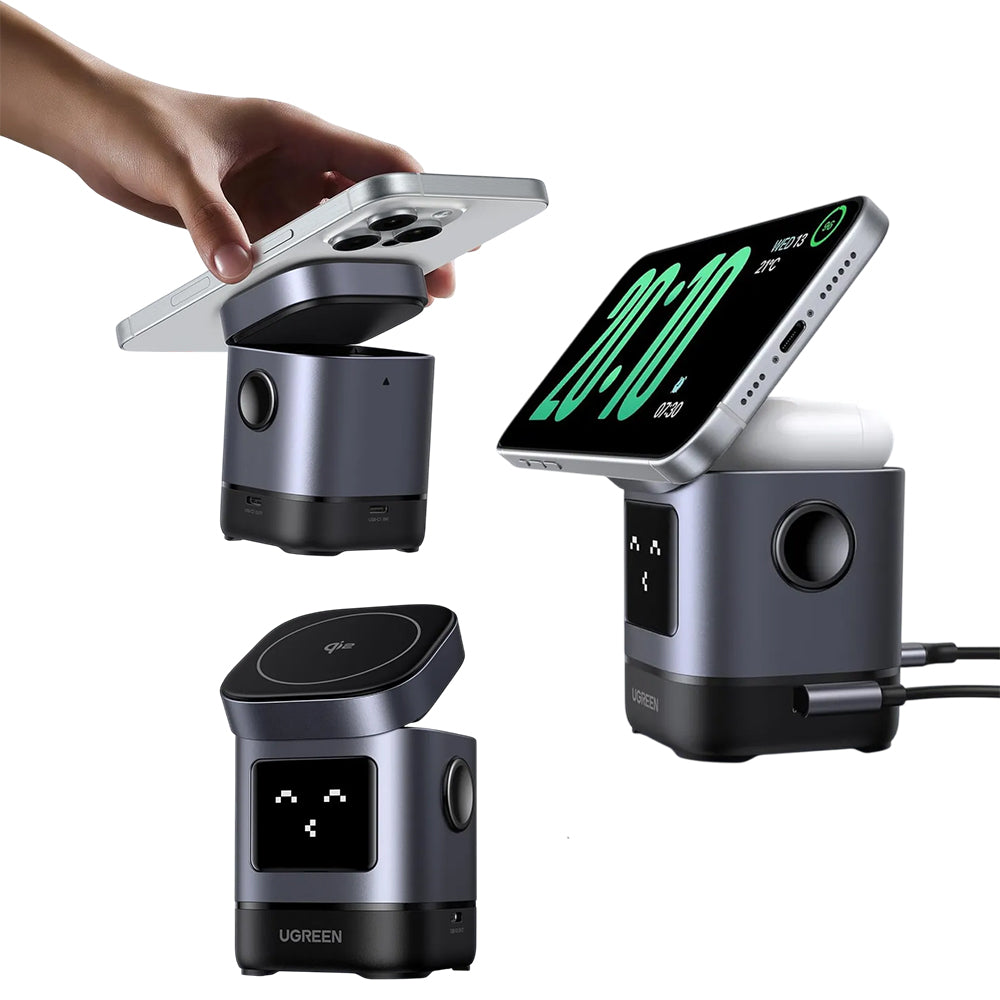 Estación de Carga Inalámbrica 2 en 1 UGREEN Uno 15W Qi2 MagSafe Pantalla Robot Ajustable 70° 45775 S2292
