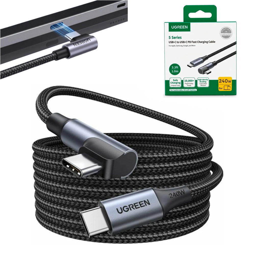 Cable USB-C a USB-C Ugreen Tipo L 90° Carga Rápida 240W PD 3.1 Trenzado 1M 85225 S2210